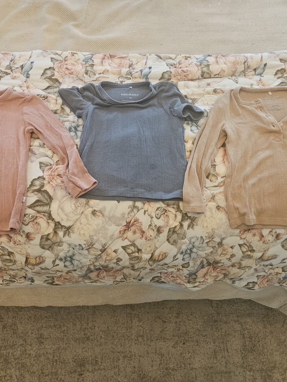 Set of Posh Peanut 3 Ribbed Knit Tops - Dusty Pink, Slate Blue, Tan